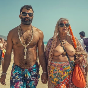 A 30-year-old muscular, beefy, and sweaty Indian male with the a...