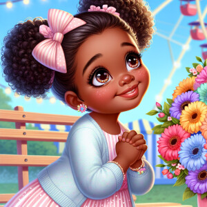 A charming, joyful African American 6-year-old girl cartoon char...