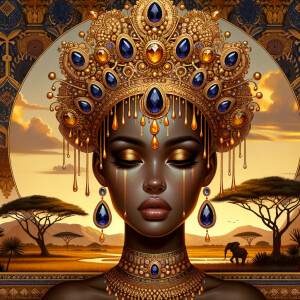 A digital illustration of a Latina woman's portrait with a luxur...