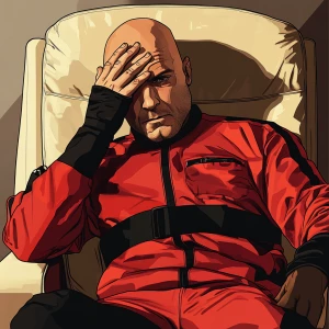 A bald, middle-aged man with a shiny scalp and visible wrinkles...