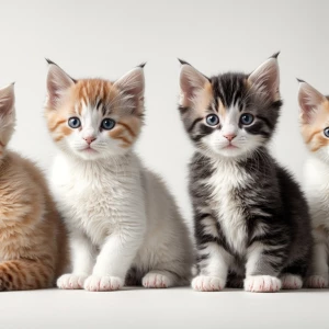 Render a photorealistic image of two kittens sitting in a row on...