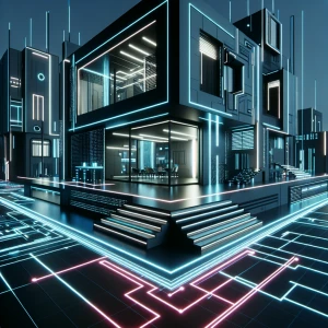House  in the style of Tron,ultra wide shot
