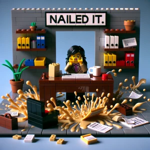 Make a 30–60 second Lego stop motion animation. A nervous Lego p...