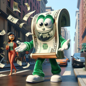 a digital painting anthropomorphic dollar bill that dressed in l...