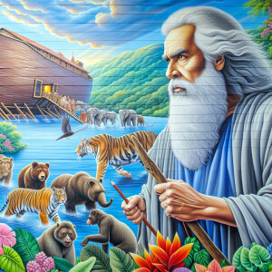 A close-up and detailed wall painting focusing on Noah, depicted...