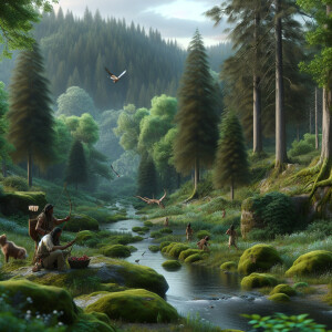 Visuals of a serene natural woodlands landscape with traditional...
