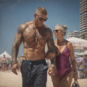 Hyperrealism,v4.1.a muscular beefy sweaty tattoed australian man...
