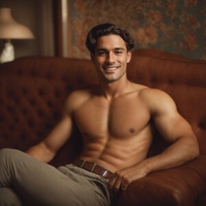 Create a detailed image of a youthful, athletic Canadian man wit...