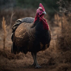 "Create a realistic image of a wild Turkey with an intimidating,...