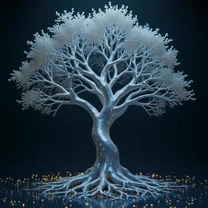 A shimmering binary tree entity, reminiscent of retro computer g...