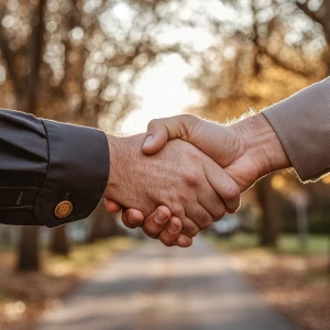 A probation officer and a deputy sheriff shaking hands in a show...