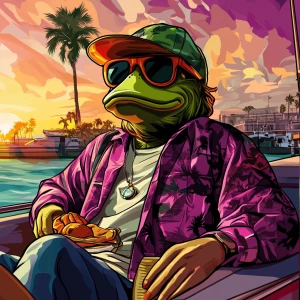 MEME PEPE in GTA art style — Enjoying picnic on the yacht — in t...