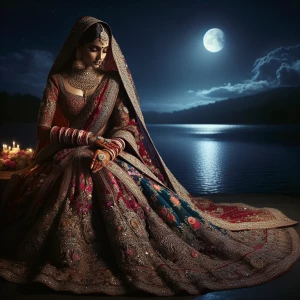 Create an image of an Indian bride adorned in a richly decorated...