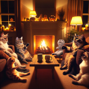 Cats who are in a living room together talking