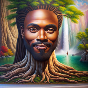 A hyper-realistic 3-D oil painting depicting a tree integrated w...