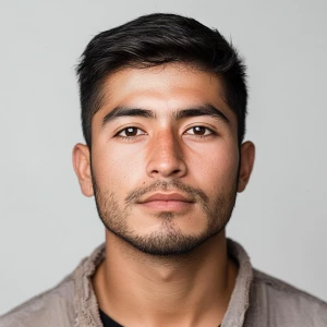 Portrait of a 26-year-old Mexican man with a clean-shaven and mo...