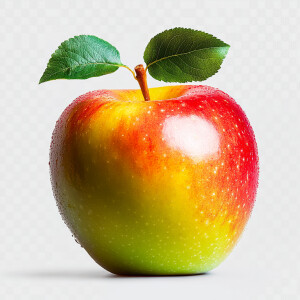 Create an image of one vibrant apple in varying hues of red, gre...