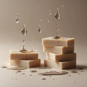 Drops falling on organic soaps