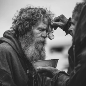 Feeding a poor homeless white man