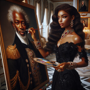 In a high-class, elegantly decorated studio, a very light-skinne...