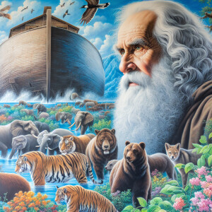 A close-up and detailed wall painting focusing on Noah, depicted...