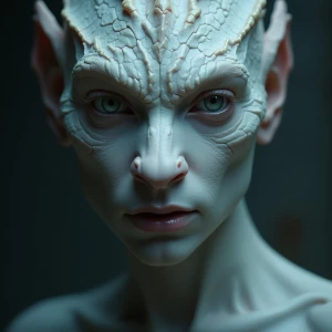 A hyper-realistic close-up of a pale Dragon born character with...