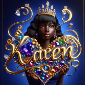 Craft a 3-D image showcasing the name 'KAREN' in a luxurious gol...