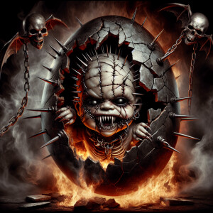 horrorcore dark-art style demonic vampire baby with stitched fac...