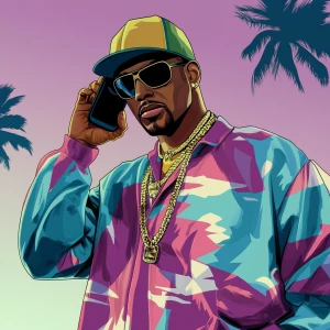 Fwog meme..on his cell phone, 80's clothing, in GTA San Andreas...