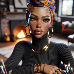 Create a 3D realistic digital artwork of a character with a slig...