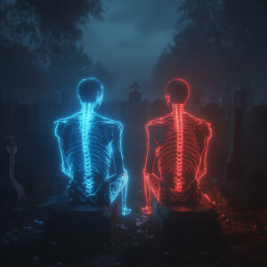 This is a CGI (computer-generated imagery) artwork depicting two...