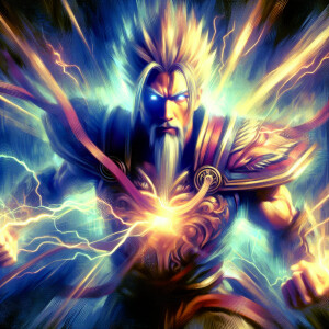 Goku, ultimate form, strength, dynamic lighting, painterly brush...