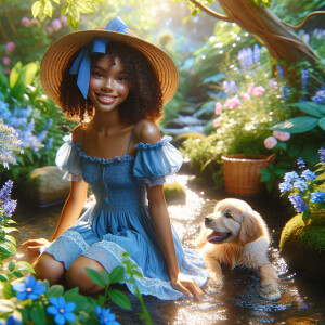 Visualize a light-skinned African-American Hawaiian girl with a...