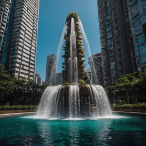 Design a floating waterfall fountain made of thingy waterfall ma...