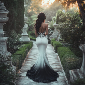 Capture the elegance of a fair-skinned woman with dark long hair...