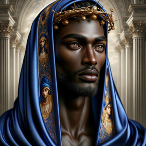 A hyper-realistic image of an African-American Jesus Christ, ser...