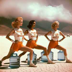 Create a candid color-film snapshot from 1972 of three beautiful...