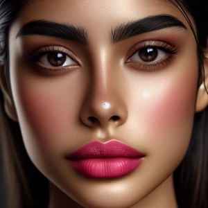 close up photo of a woman with pink lipstick