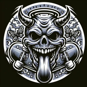 Create a logo for a skateboard brand named "Spitfire" that featu...