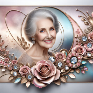 A horizontal portrait of a thinner, smiling curvy 80 year old Ca...