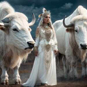 White Buffalo Goddess in photorealistic 8K ultra-high definition...
