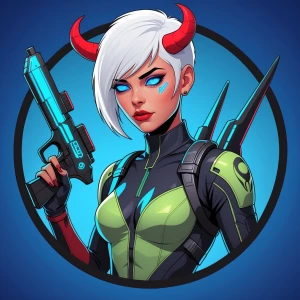 > "A circular profile picture featuring a stylized, futuristic f...