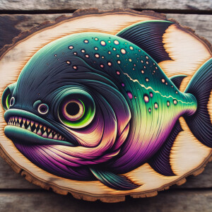 Cute giant purple and neon green piranha
