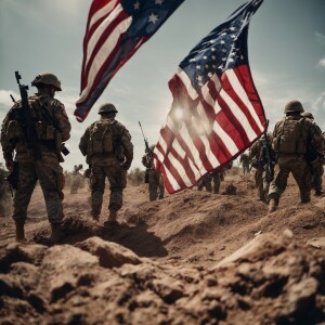 Fallen soldiers in combat fighting for the American flag