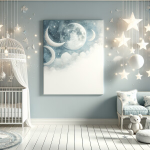 Create a magical nursery room mock up with the moon, stars, and...
