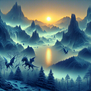 Generate a realistic image depicting mythical creatures during s...