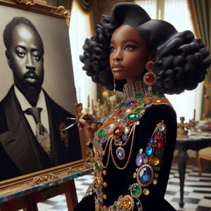 In a high-class, elegantly decorated studio, a very light-skinne...