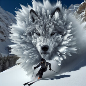 Create an ultra-detailed, photorealistic image of a man skiing i...