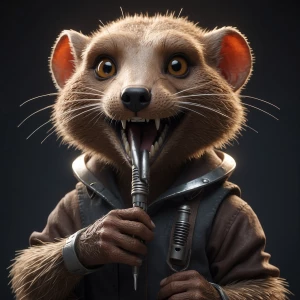 A highly detailed logo of an anthropomorphic mongoose with a wil...