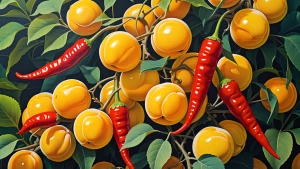 A luxuriously spicy picture for habanero and yellow plum hot sau...